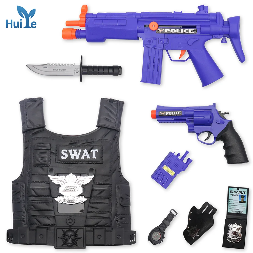 Huiye 10pcs Kids School Education Role Play Swat Army Toy Set Plastic Pretend Play Game Police Gun Toy Set For Cool Boy