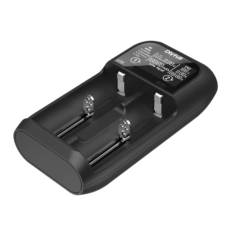 Dlyfull 2-Bay Universal Battery Charger with LCD for Li-ion/NiMH/NiCD Rechargeable Batteries, Type  USB Input, Portable Charger