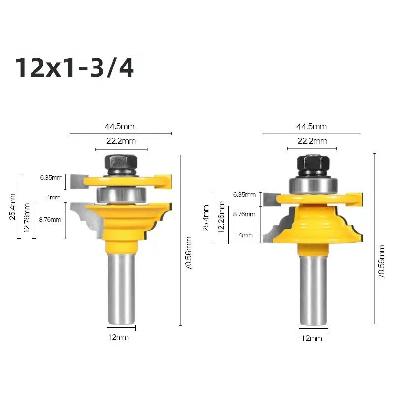 2pcs 8,1/2 Shank Rail & Stile Classical Router Bit Reversible Cabinet Door Frame Assembly Tenon Milling Cutter for woodworking