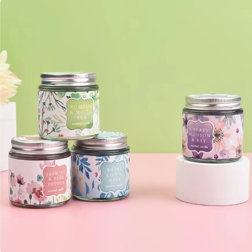 wholesale home decor candle colorful glass jar soy wax scented custom luxury birthday aromatic candles with lid
