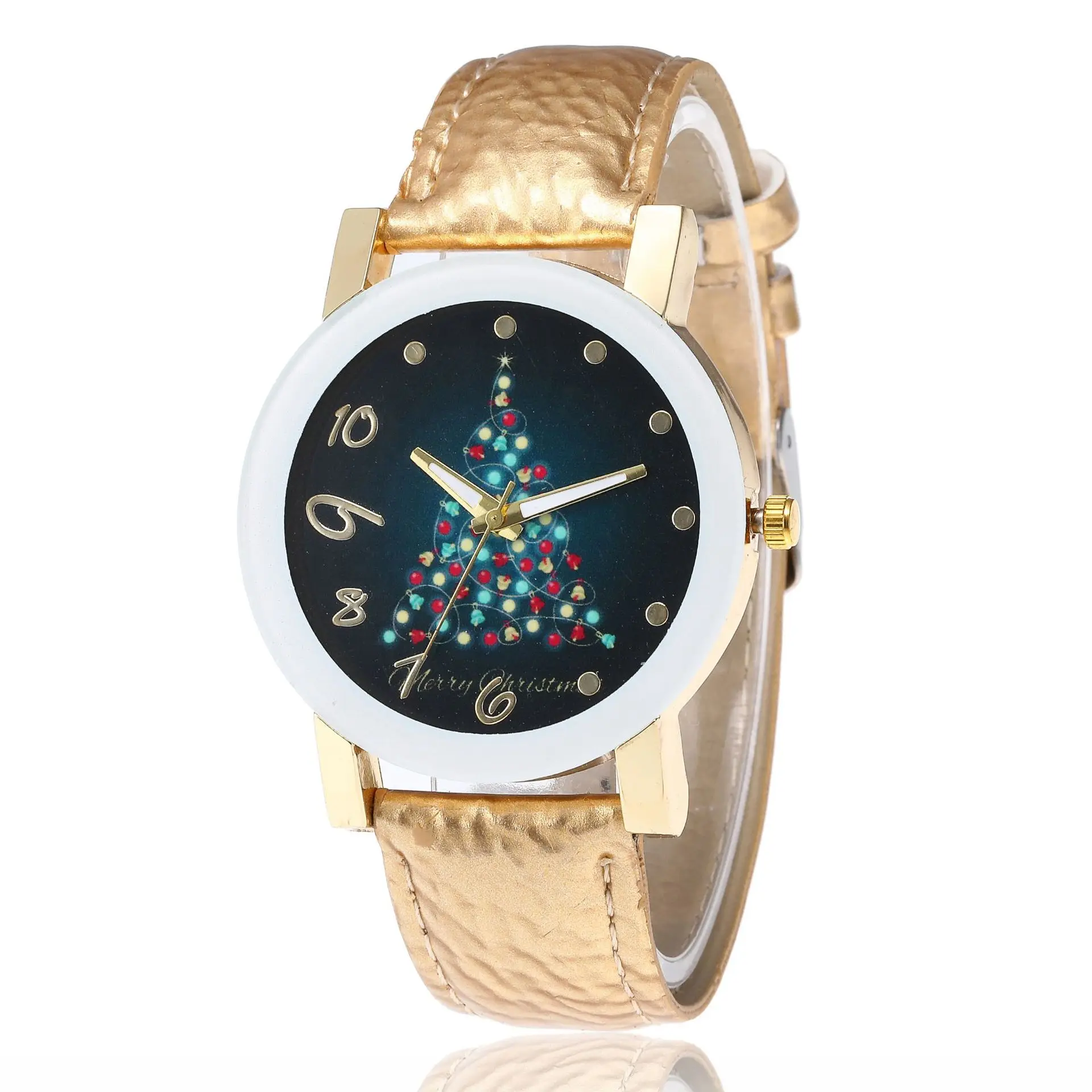 Cartoon fashion faux leather Christmas gift watch Christmas tree watch