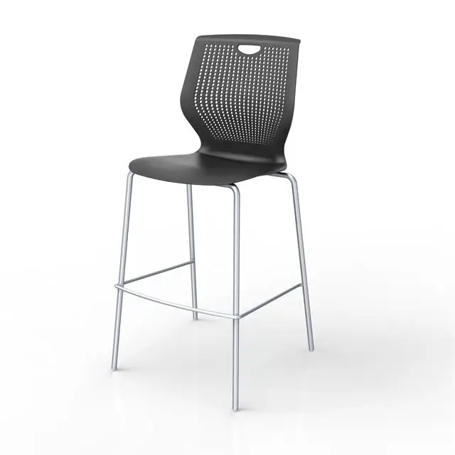 
Black White PP Backrest 4 Steel Legs Office Stackable High Stool Chair for Leisure Bar Area 