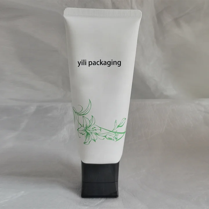 100ml white plastic PE tube skin care face wash cleanser cosmetic tube packaging with Square flip cover