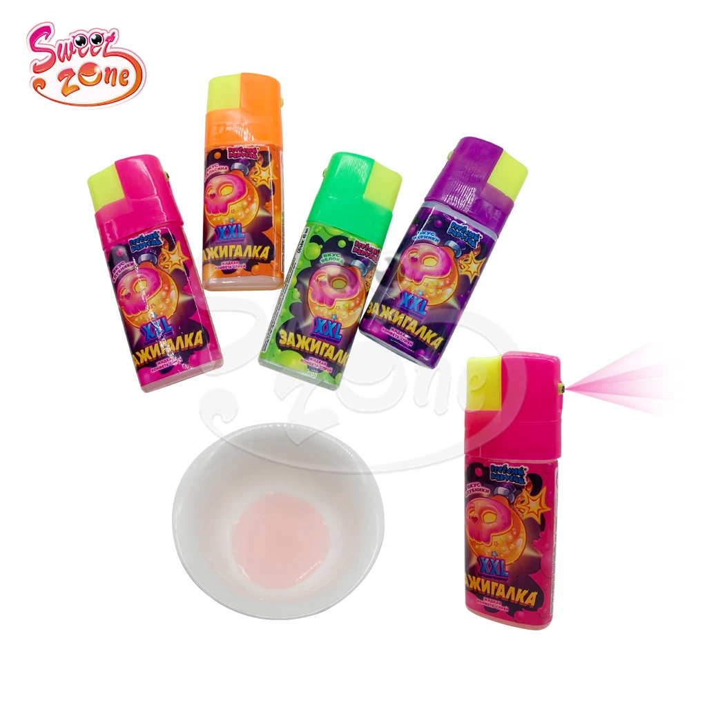 Wholesale sweet sour candy colorful fruit lighter spray candy toys candy