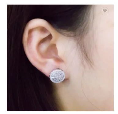 Trendy Round Earrings Stud With Full Of Cubic Zircon 925 Silver Stud Earrings Flower