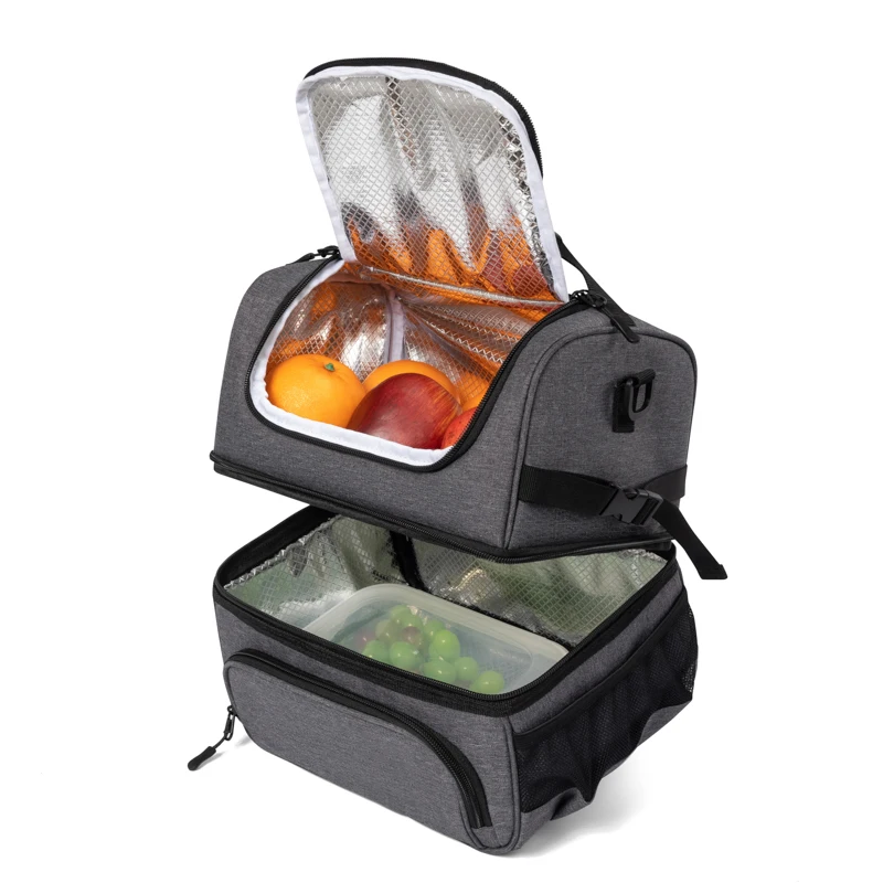 Two compartment adults leakproof cooler insulation bag travel picnic school insulated thermal lunch bag for food