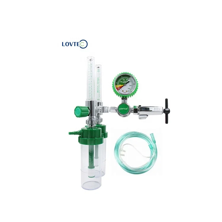 Lovtec aluminum wall mounted flowmeter brass medical double tube oxygen flow meter with adapter