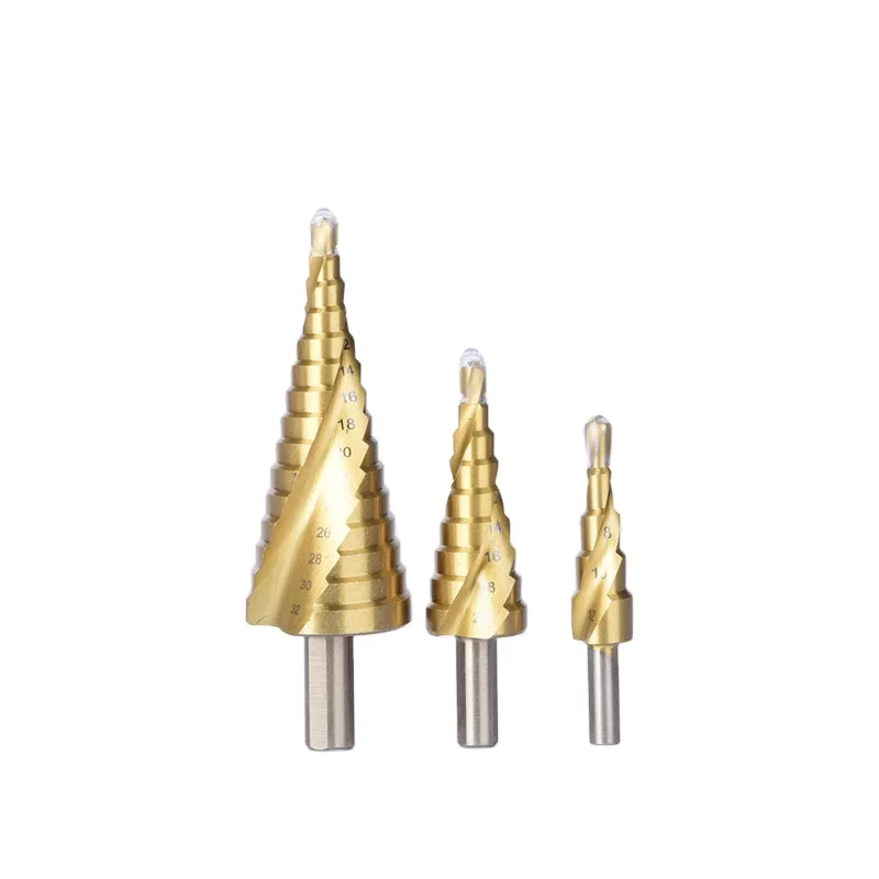 3Pcs 4-12 / 20 / 32mm Hex Shank Large Titanium HSS Step Cone Drill Bit Hole Cutter Set Fluted Edge Step Drill