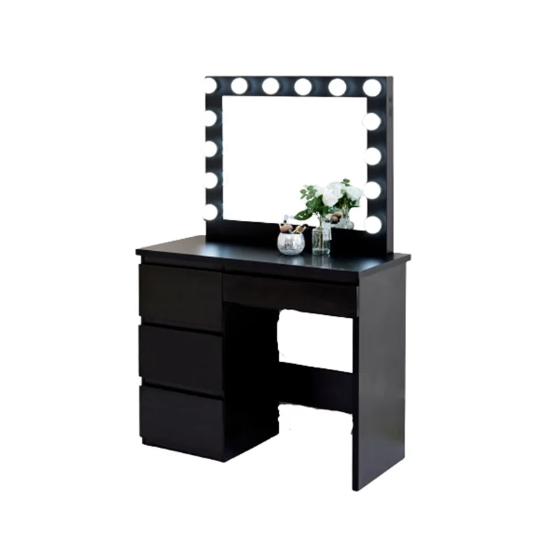 Nordic Luxury Tocador Paint Makeup Vanity Table Storage Drawer Dressing Table Mirrored Dresser with Light