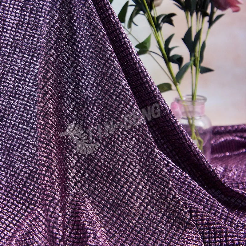 Metallic Knitted Lurex Plaid Shiny Jersey Fabric for garment Textile
