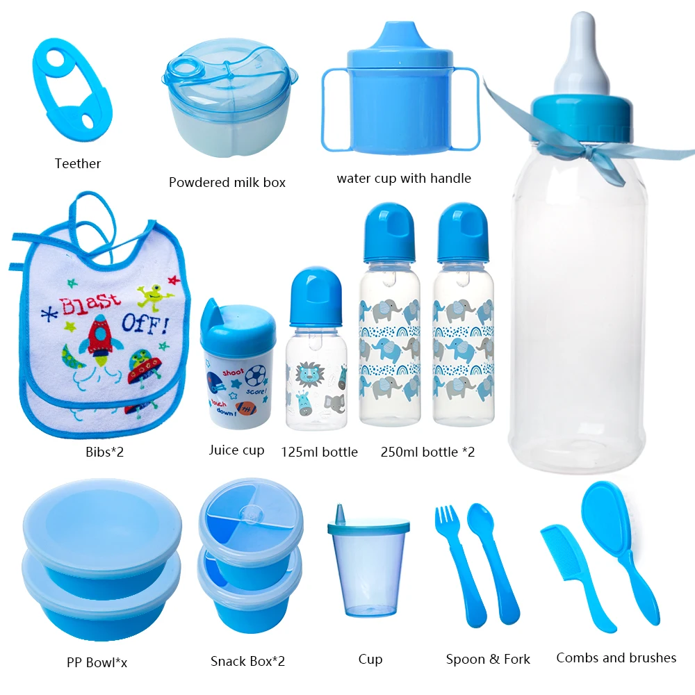 Factory Custom 19PCS Baby Bottle Set BPA-Free Silicone Baby Milk Bottle Set Cartoon Pattern PP Feed Bottle with Kids Gift Box