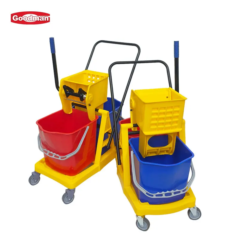PP Plastic Double Bucket Mop Wringer Trolley With Handle