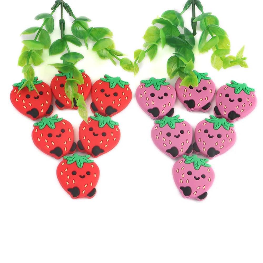 New Design Lovely Neutral Silicon Beads Food Grade Fruit Shape Strawberry Loos Bead