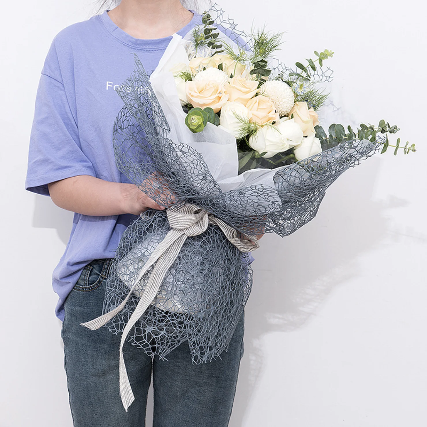 Wholesale 50CM x 5Y Flower Wrapping Lace Mesh Double Spider Mesh Fabric Lace Roll For Floral Wrapping Decoration