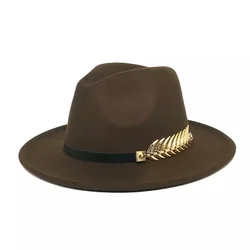 Amazon Hot Sale Big Brim Jazz Top Hat Gold Leaf Fishbone Belt Panama  Fedora Hats For Ladies Women