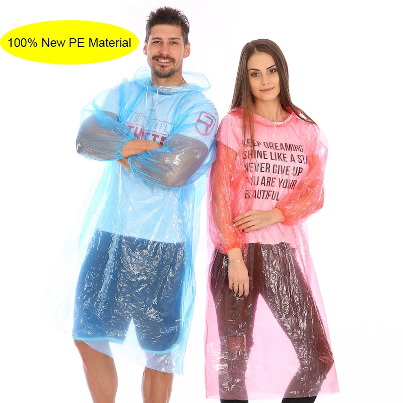 Fashion One Time Use Disposable Emergency PE Rainwear Rain Coats Raincoat Rain Poncho For Adults Waterproof