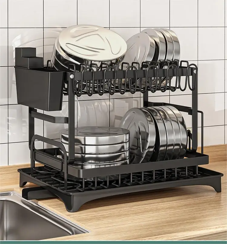 Large-Capacity Dish Rack 2-Tier Kitchen Dish Drying Rack for Dishes Cutlery Plate Drying Rack