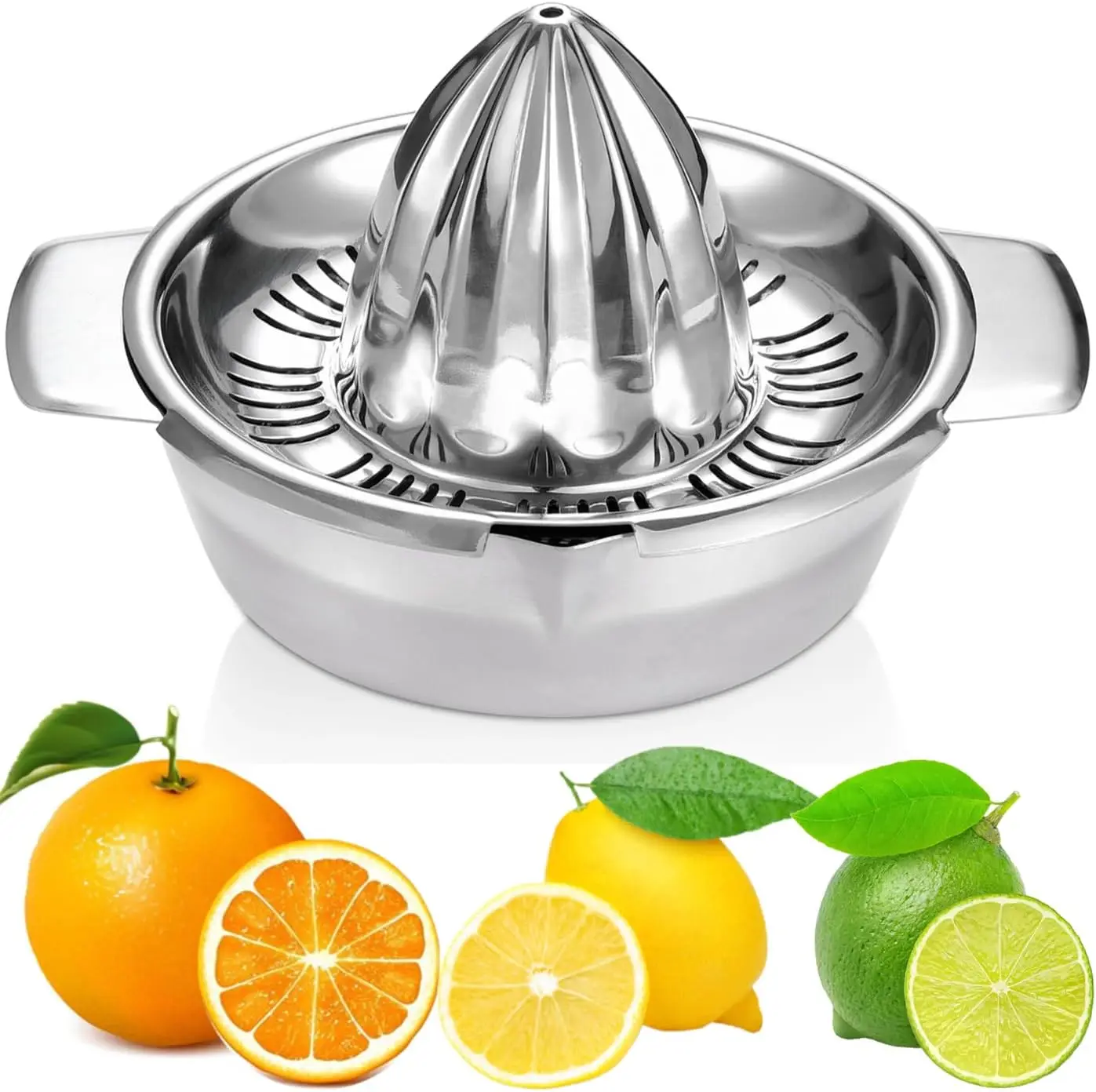 12 OZ Lemon Orange Grapefruit Juicer Manual Squeezer 304 Stainless Steel Robust Hand Juicer Reamer Rotation Press with Strainer