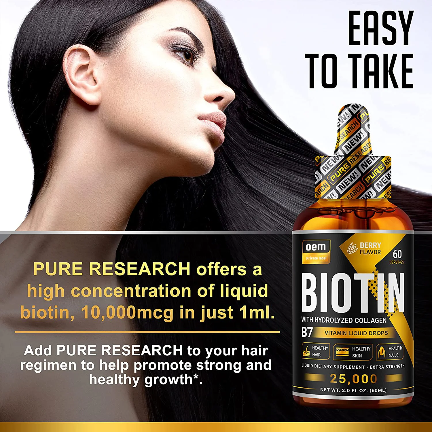 Biotin Collagen Liquid Drops Vitamin For Hair Growth,Strong Nails Glowing Skin Care Fast Hair Growth Liquid Collagen Drink OEM