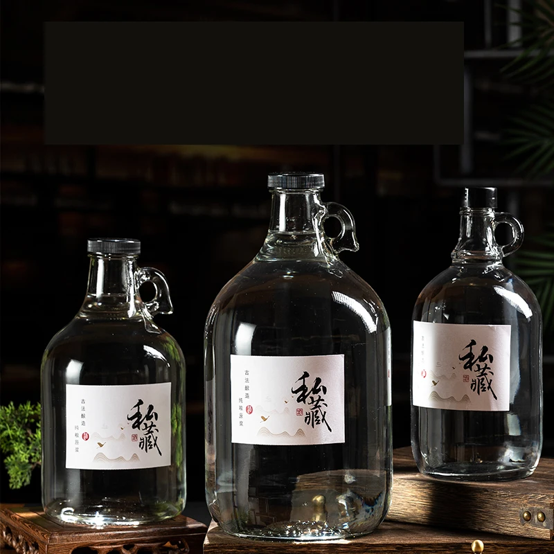 Half Gallon / 1 Gallon Clear Glass Wine Bottles California Fermenting Jug Glass Bottles For Beer Growler Soda With Black Lid