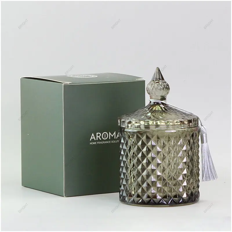 Wholesale colorful crystal sugar bowl glass candy dish jar with lid geo cut candle jars for candle making wedding decoration