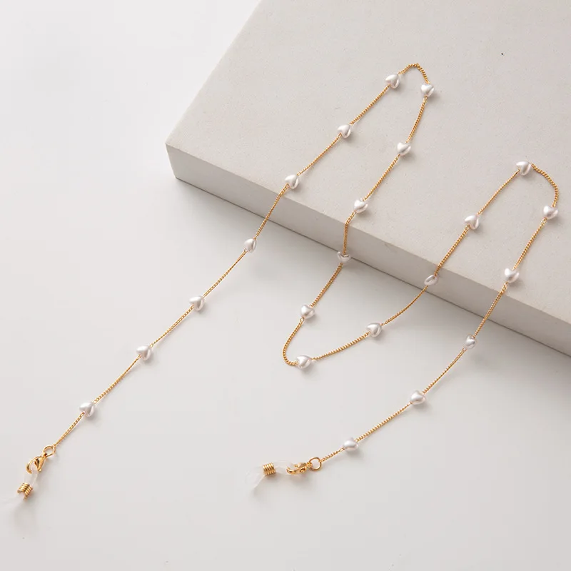 Netizen INS Same Simple and Fashionable Twisted Love Pearl Hanging Neck Metal Colorful Glasses Chain Anti Loss Mask Chain