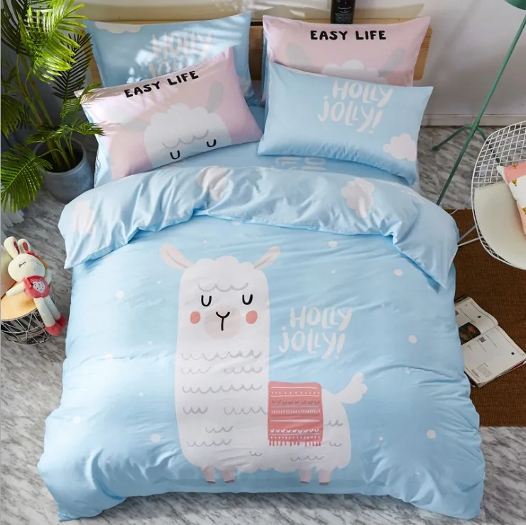 4 pcs cartoon  bed linen style queen bedding set for children cotton bedding duvet cover set