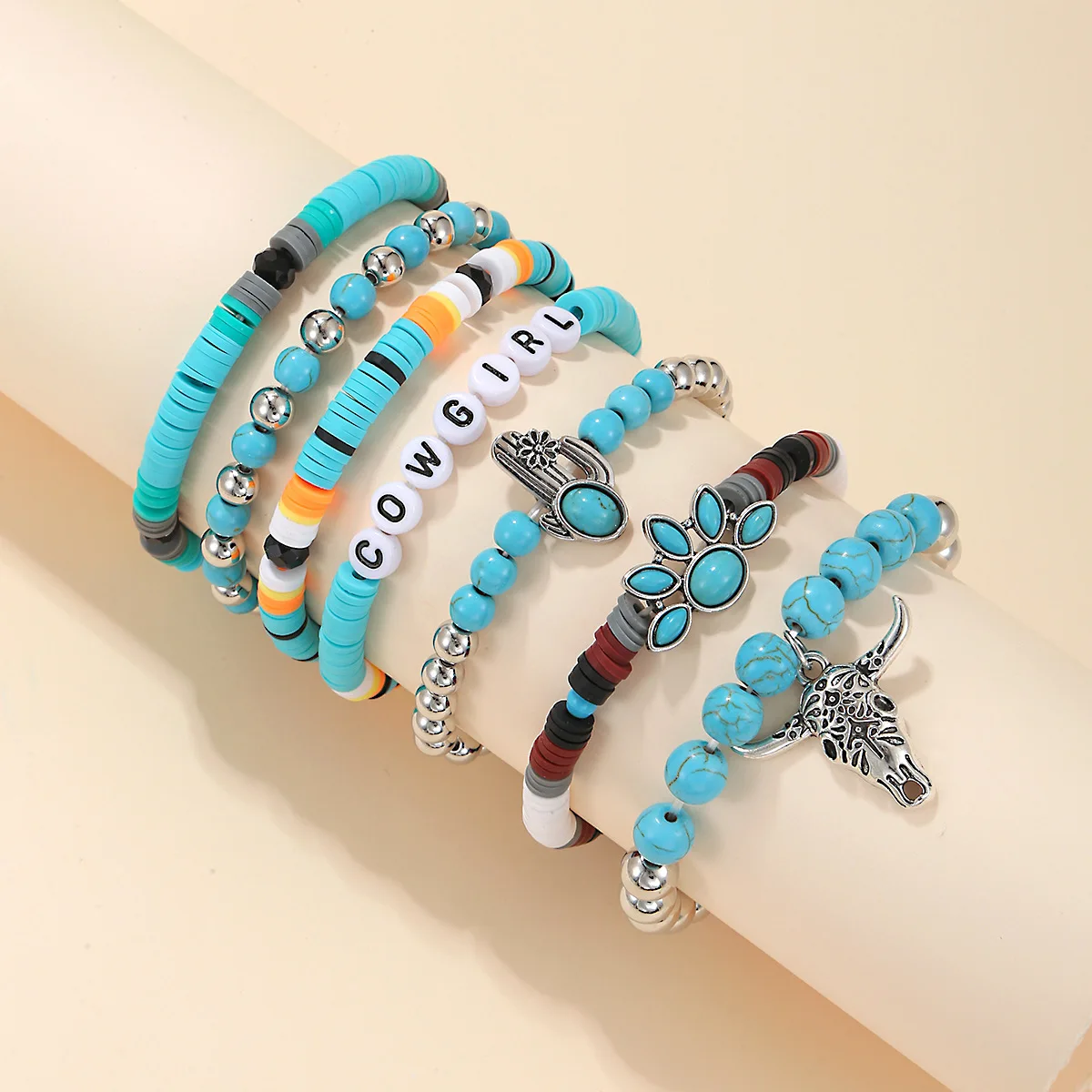 Wholesale Fashion Popular Cowboy Bracelet Multi-Layer Turquoise String Western Cowgirl Style Gift for Girlfriend Exclusive