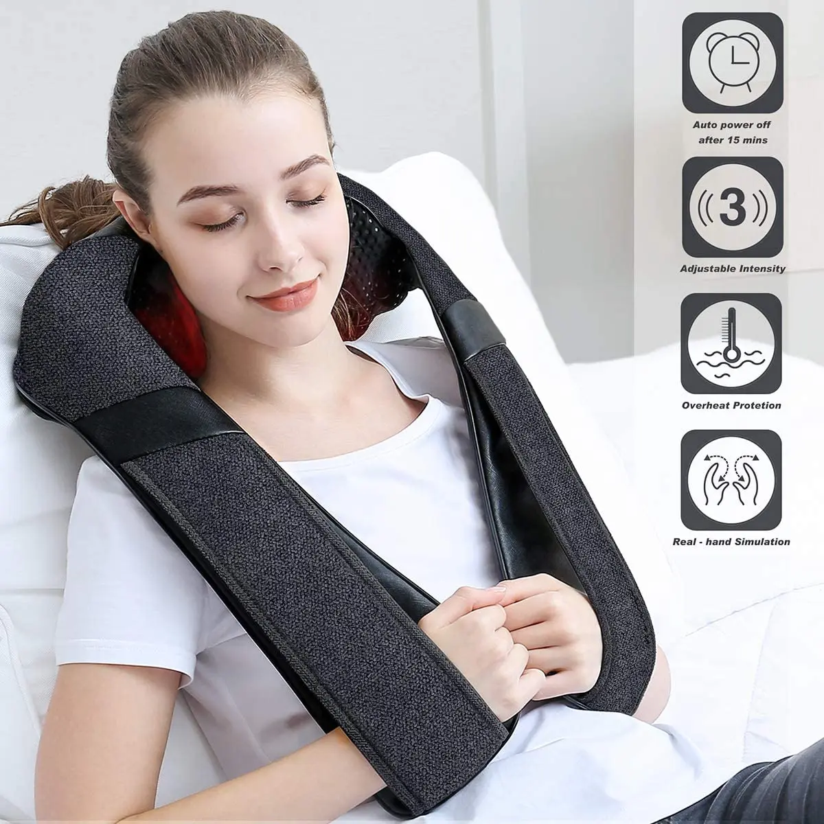 Electric Shiatsu Back Neck And Shoulder Massager Heating Kneading Thermal Neck And Back Lifting And Tighten Massager