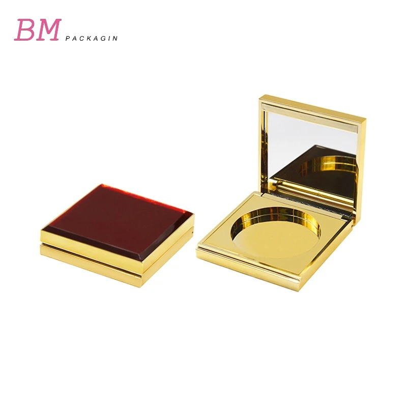 Luxury gold empty pressed eyeshadow palette blush compact powder case square magnetic opening powder compact case packaging
