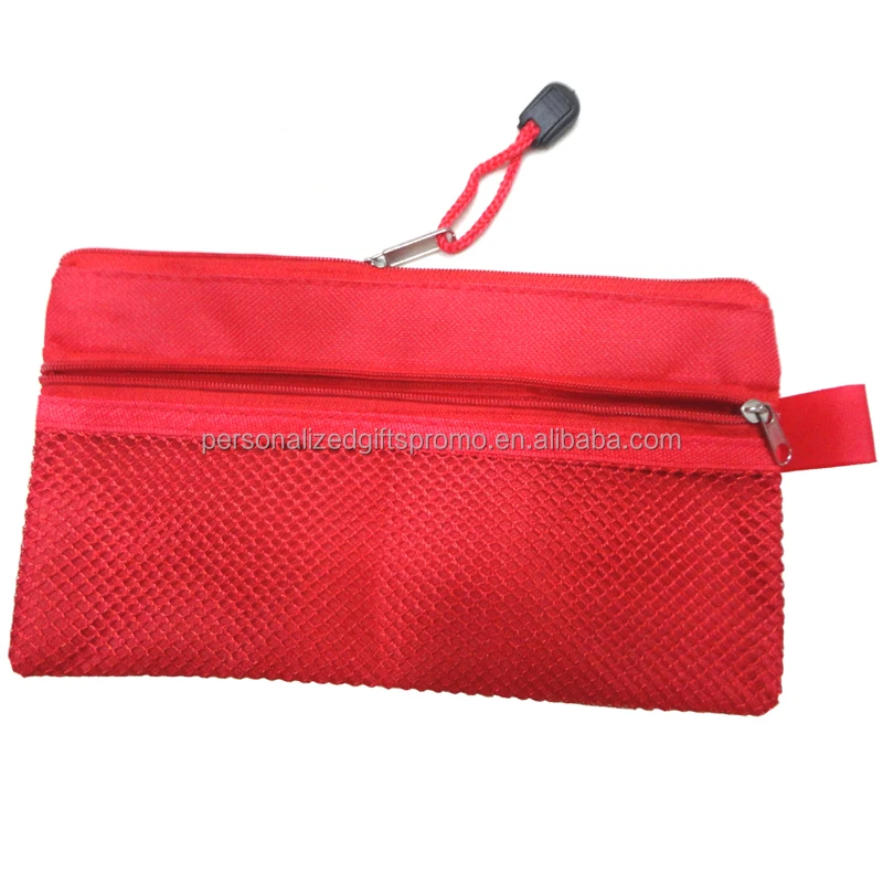 With a main pocket and a mesh pocket on front 2 Zipper Pocket Oxford Pen / Pencil Pouches/ Wallets/ Organizer Bags