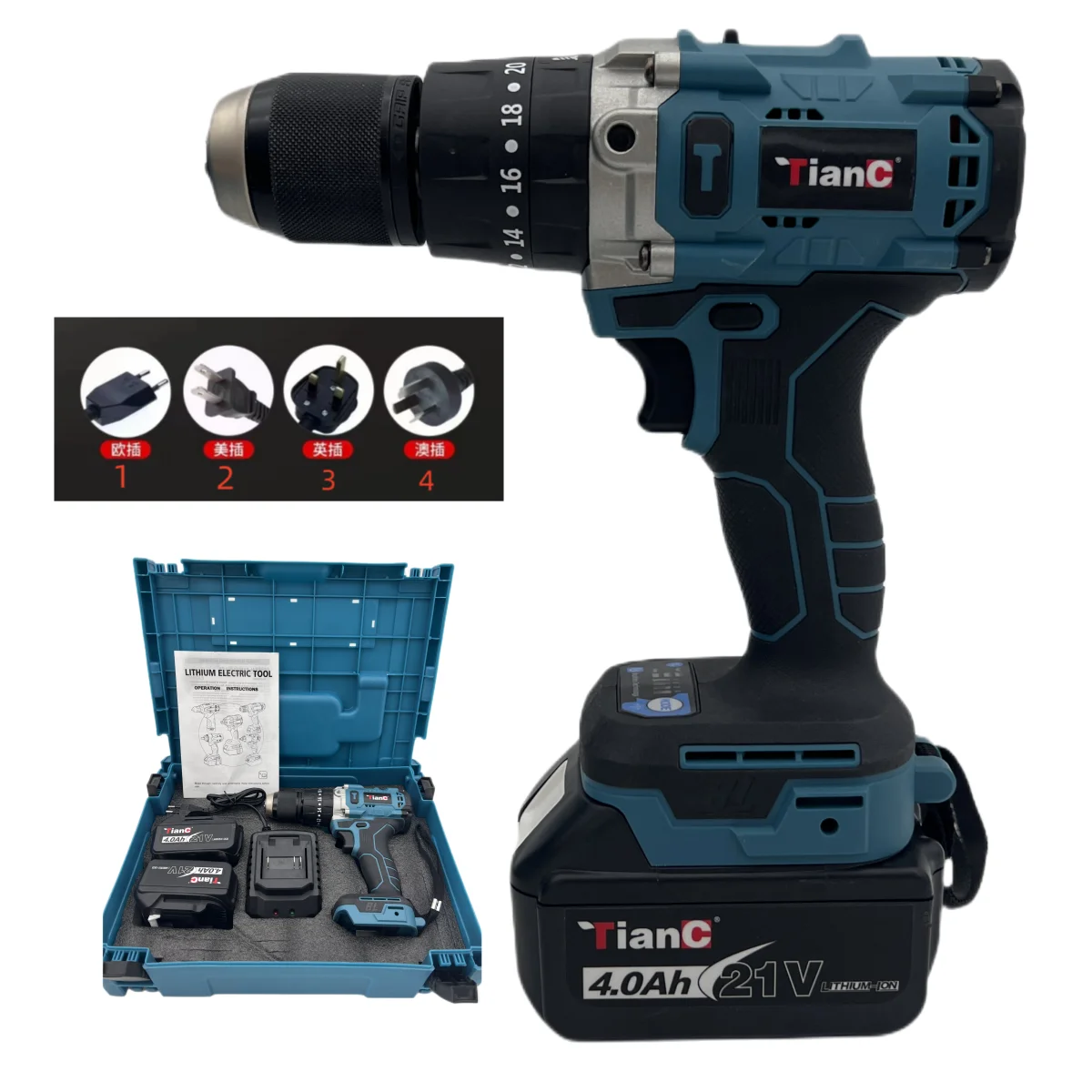 Portable Cordless Impact Drill Set 2-Speed Rechargeable Wireless Power Multifunction Lithium Electric Screwdriver Battery Source