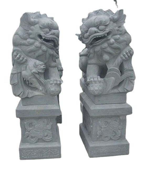 Hand carved Natural granite animal carvings Chinese stone front door Lions statues