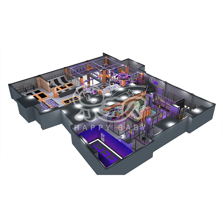 Happy Baby Children Indoor Playground Adventure Park Big Trampoline Park with Ninja Obstacle Course