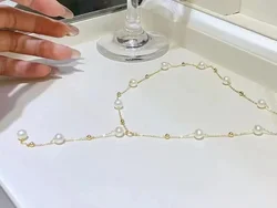 High quality minimalist 14k gold plated chain 7mm Starry Sky dainty natural freshwater pearl necklace for women