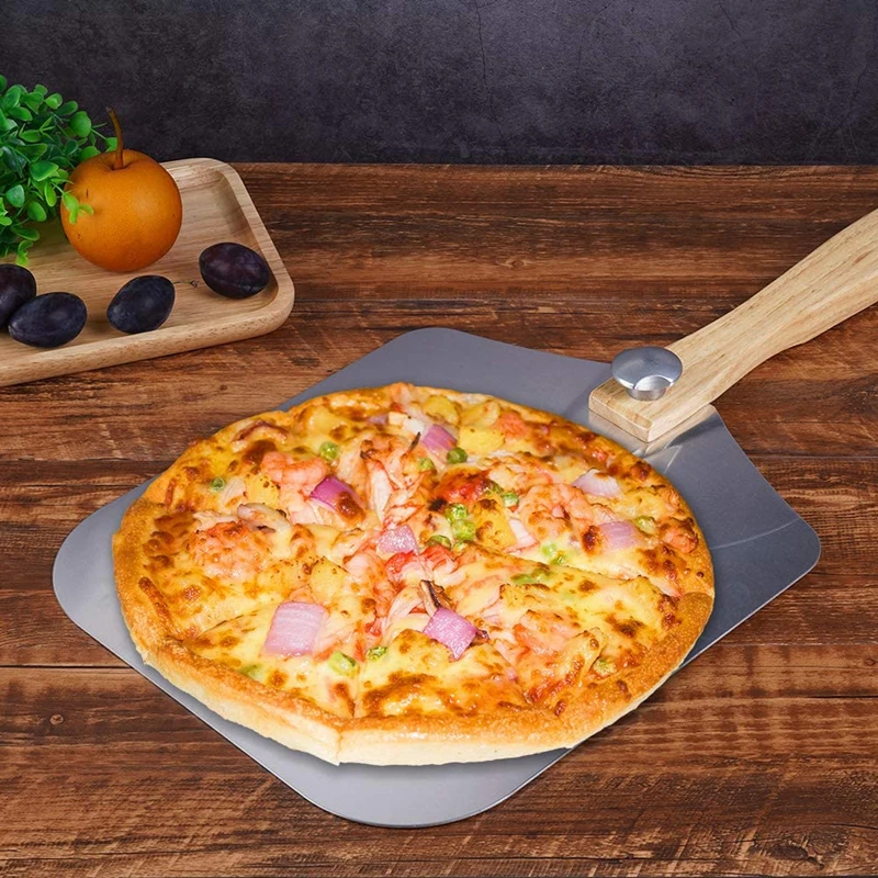 Hot Selling Products 2024 12x14 Inch Aluminum Pizza Peel Pizza Cutter Rocker Blade Pizza Peel Set