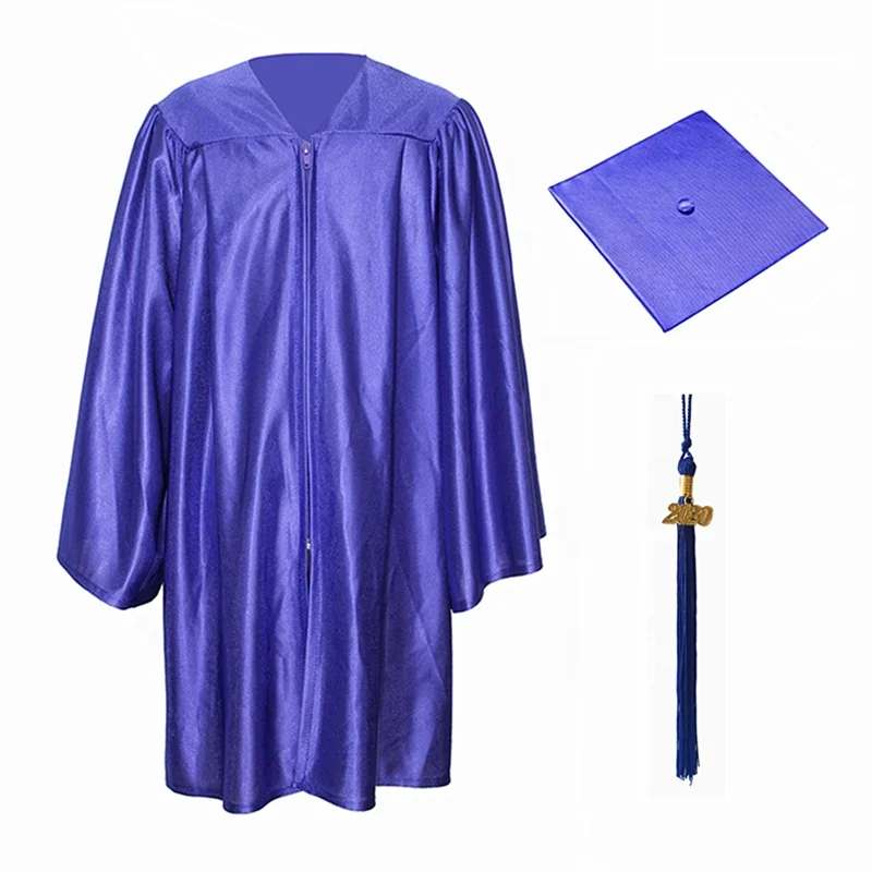 Customization 100% polyester Royal Blue Shiny Children Graduation Caps and Gowns