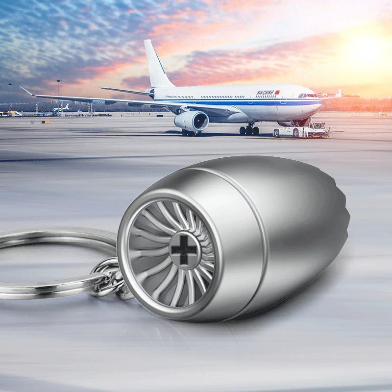 Xun Xin Zinc Alloy Silver Aircraft Engine Simulation Keychain Creative Metal Key Ring Pendant Cute Aviation Gift Wholesale
