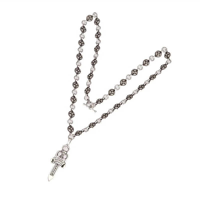 sword silver pendant  zinc alloy necklace cheap vintage charm necklace sweater chain for man