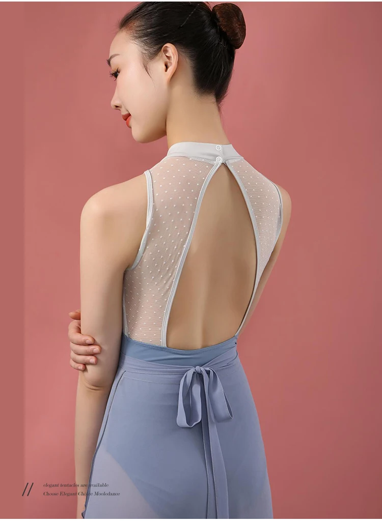 High Neck Collar Floral Embroidery Tank Leotards For Girls Sleeveless Bodysuit For Ballet Training Dancewear