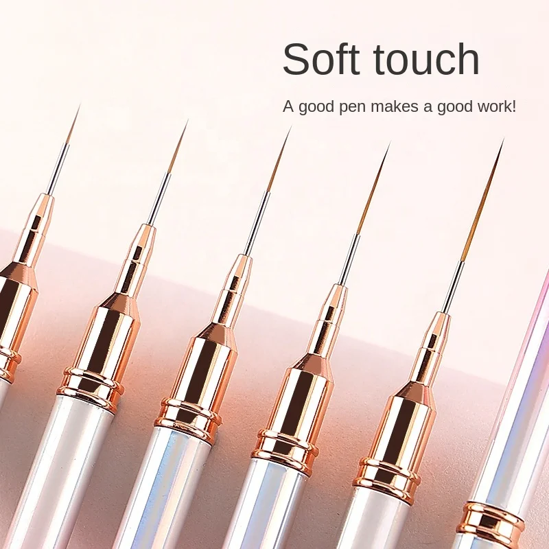 Factory Outlet Nylon Hair Acrylic Nail Brush Electroplating Dazzling Pink Metal Handle Nail Art Liner Brushes