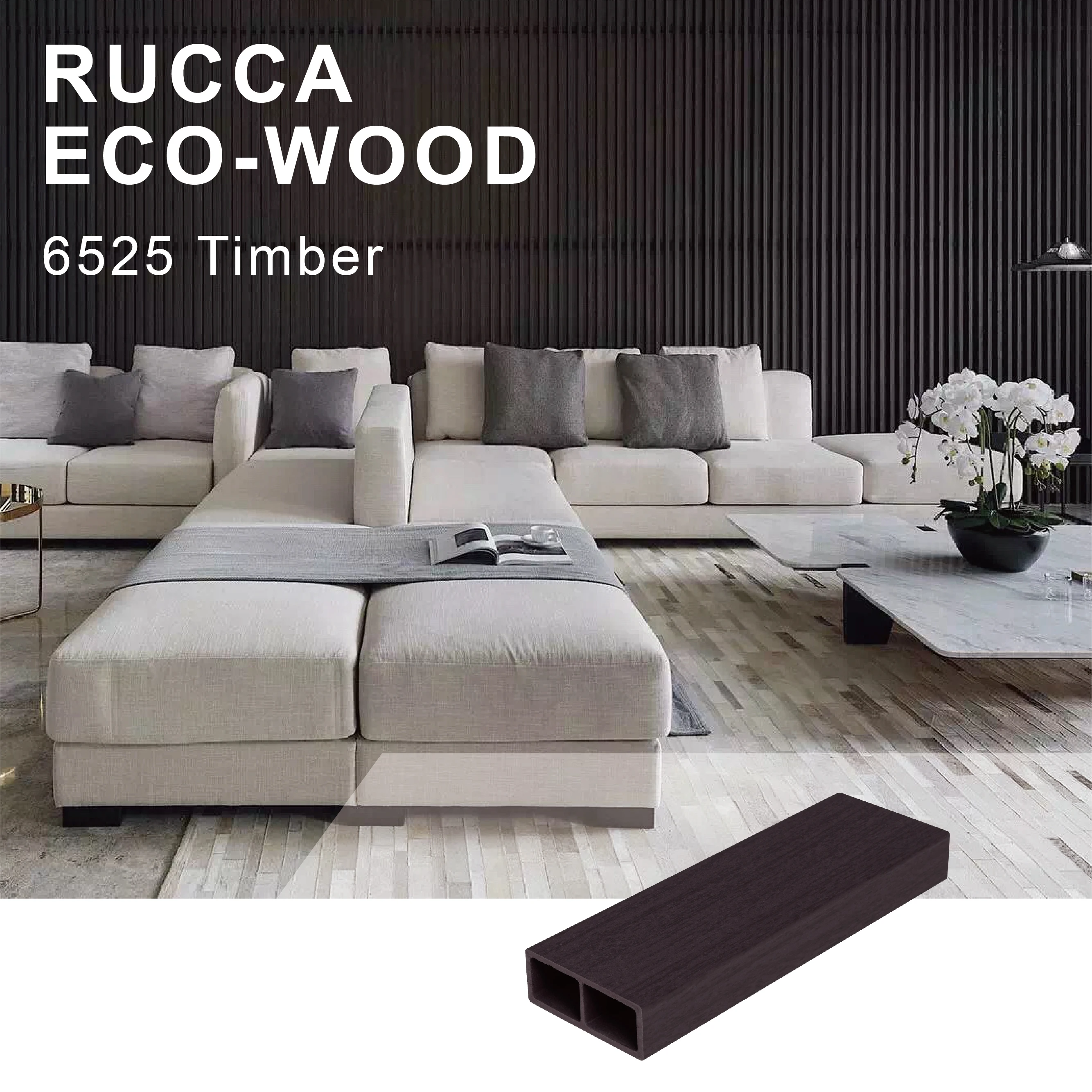 Rucca WPC wood composite timber tube, teak wood logs timber for outdoor sun shading, wall cladding 65*25mm China Supplier