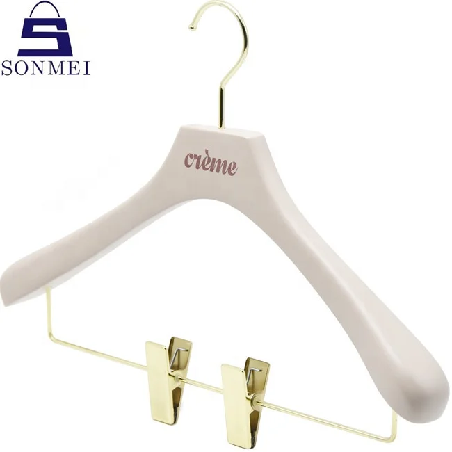 Wood clothes hanger with clips large white wooden coat hanger