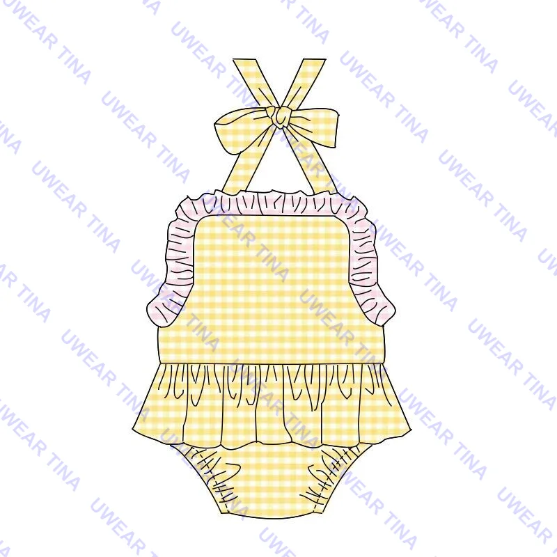 Monogram Bikini Swimsuit For Baby Toddler Kids Seersucker Brother Sister Matching Bathing Suit Swim Trunks