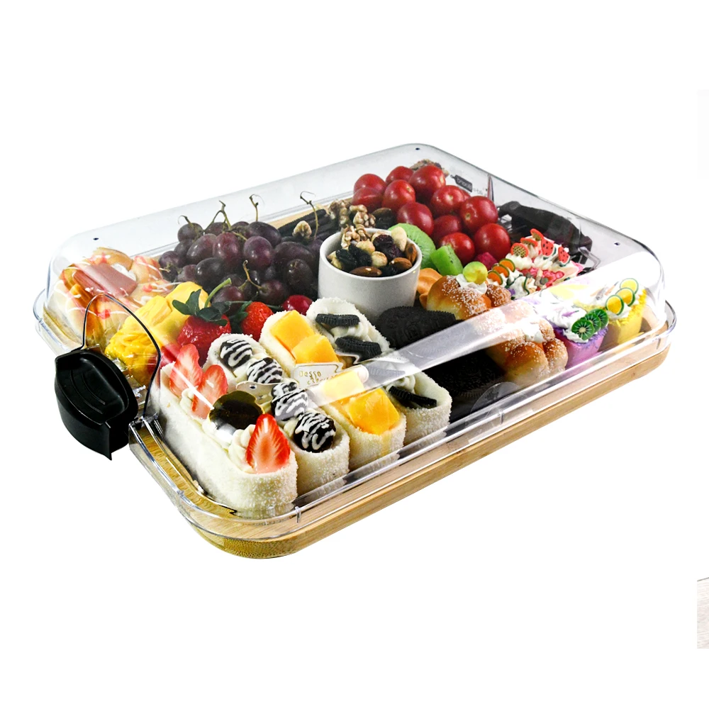 Combohome Multifunction Wood Cutting Block Bamboo Mini Cheese Cover Chopping Board Charcuterie Board with lid Acrylic Dome