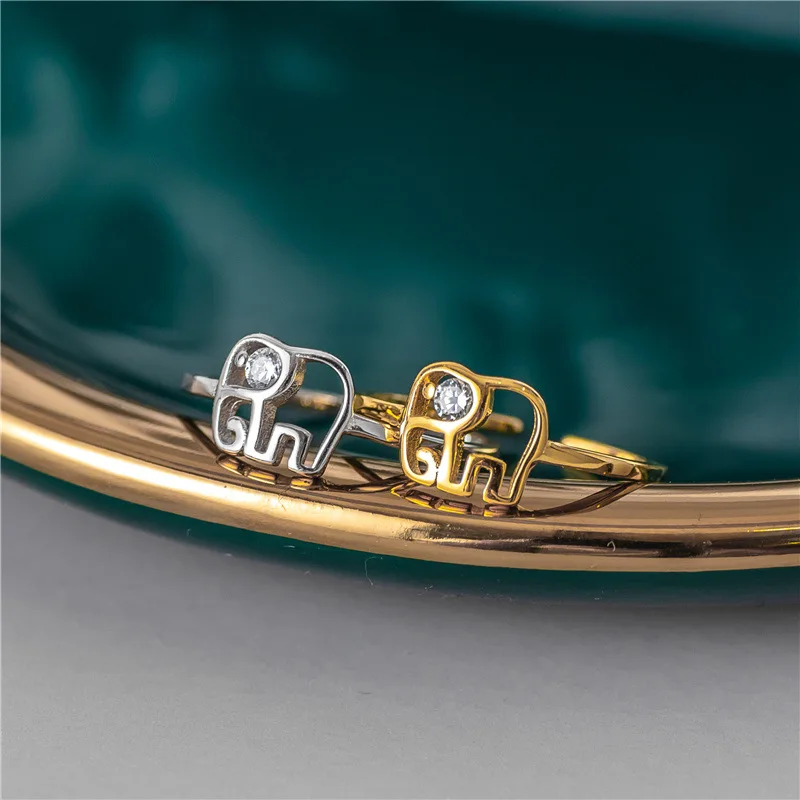 Cute S925 Silver Micro Paved CZ Zircon Elephant Open Ring 925 Sterling Silver Animal Elephant Finger Ring For Girls