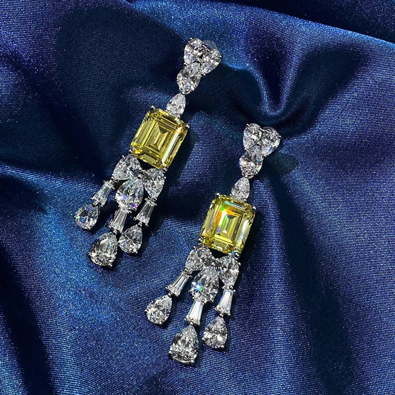 2023 Factory custom Fine Jewelry earring Ice Flower Cut retro women 925 Silver Citrine Gold Emerald simulation Diamond Earrings