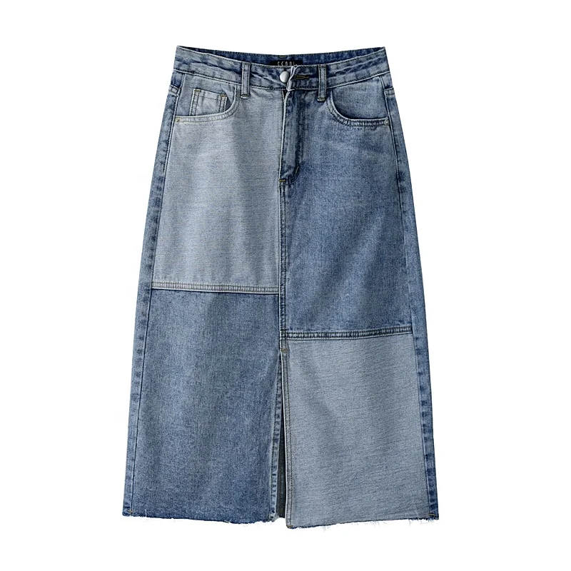 High Waist Denim Skirt Fashion 2021 Summer Elastic Patchwork Skirt Korean Style Midi Pencil Jeans Skirts For Women