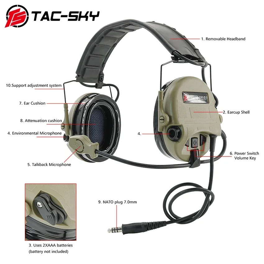 TS TAC-SKY Headset Tactical SORDIN Ultra Shooting Hearing Protection Noise Cancelling Pickup Headphone for Walkie Talkie