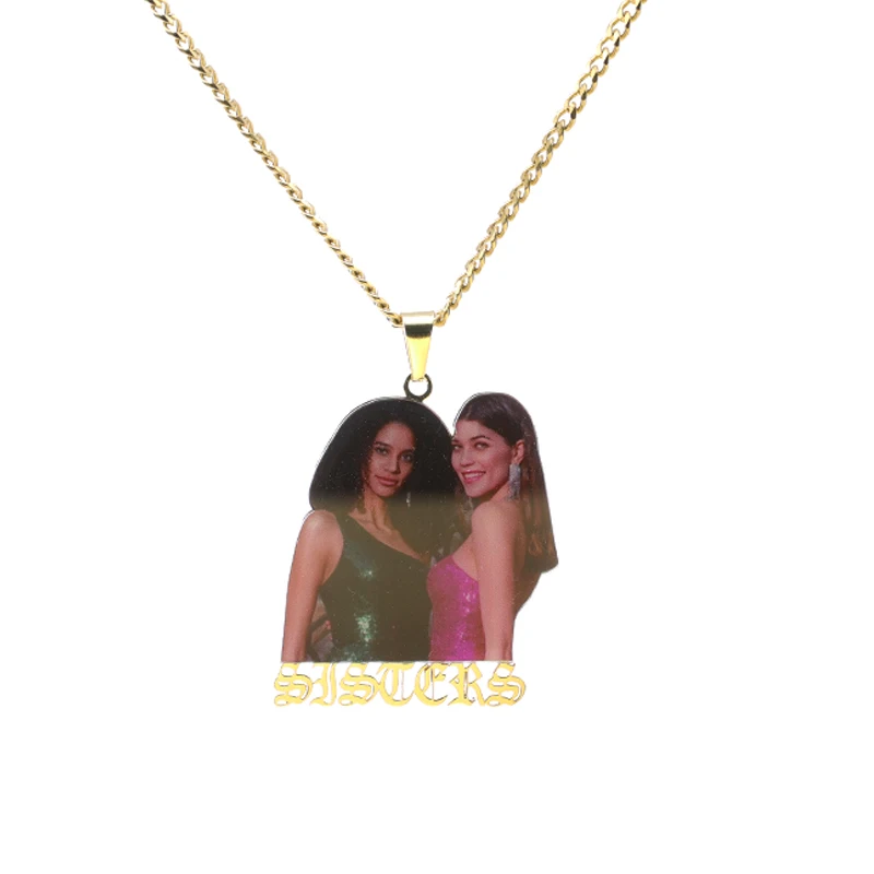 Custom Photo Name Necklace Memory Pictures Family Gift 18K Gold Plated Portrait Name Pendant Necklace